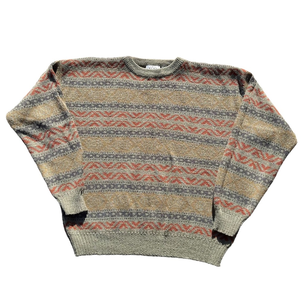 Vintage Sears Knit Striped Multicolor Crewneck Pullover Grandpa Sweater